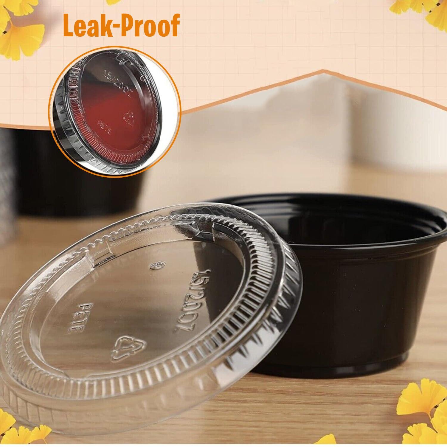 Fonteme Fonteme Black Plastic Portion Cups With Lids - (50 Sets - 2 Oz) | BPA-Free Disposable Plastic Condiment Containers | Dressing Containers for Meal Prep, Portion Control, Salad Dressing & Jello Shots