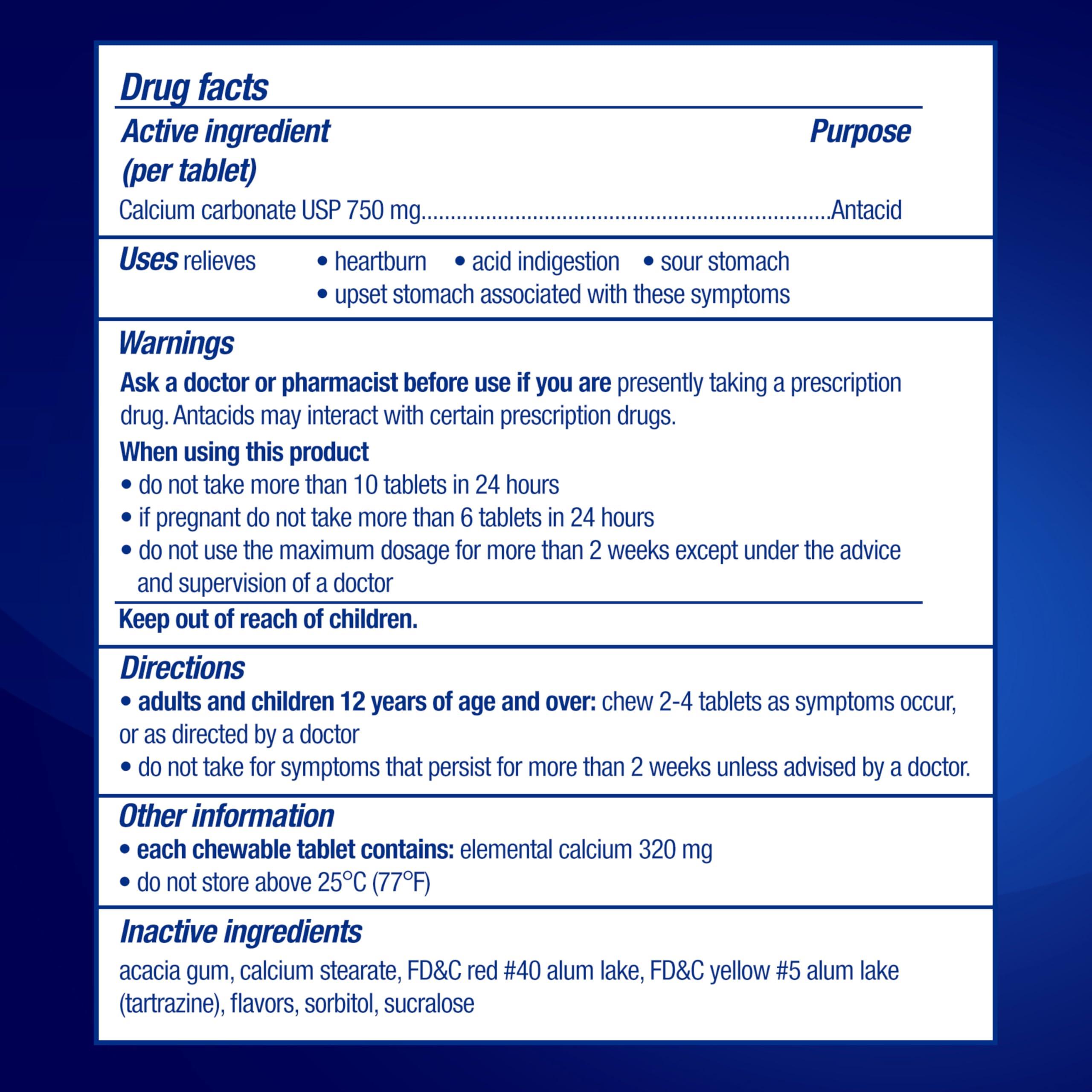 TUMS TUMS Extra Strength Chewable Sugar Free Antacid Tablets for Heartburn Relief, Melon Berry - 80 Count (Pack of 4)