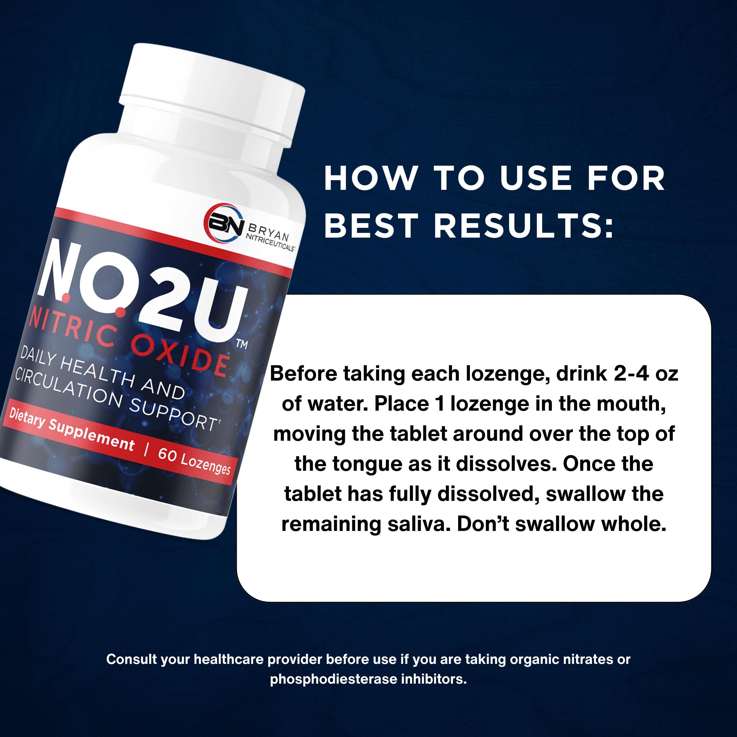 NO2U NO2U Bryan NITRICEUTICALS - Natural Nitric Oxide Supplements for Men & Women - Promotes Blood Circulation, Oxygen & Nutrient Delivery, Daily Wellness Support - No Gluten or Dairy - 60 Vegan Lozenges