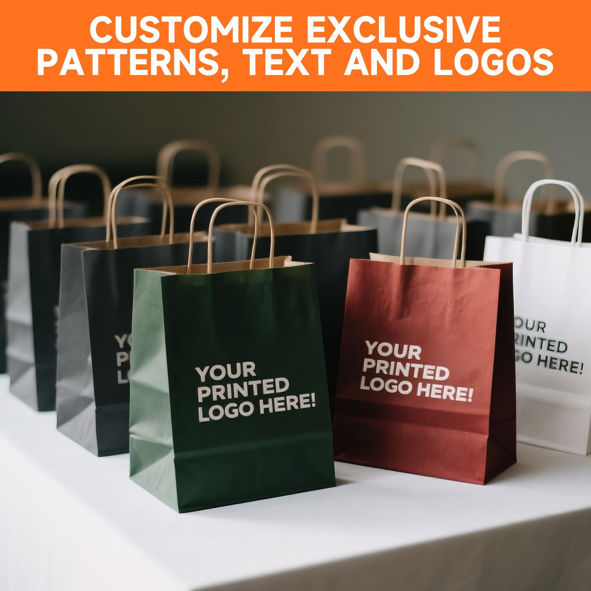 METAPRINT METAPRINT 50 PCS Custom Printed Kraft Paper Bags for Small Business, 8x4.5x10.8 Inch Medium Size, Personalized Retail Gift Bags with Logo, Brown Shopping Paper bag with Handle, Goodie Bags