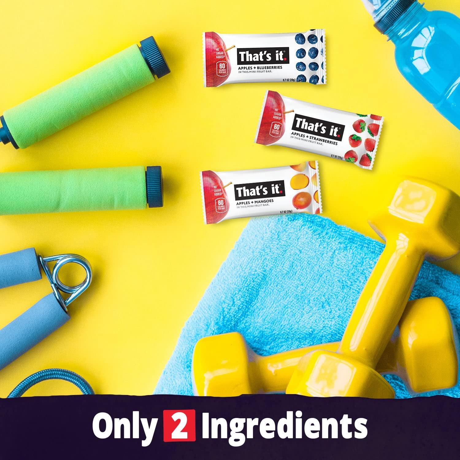 That's it. That's it. Mini Fruit Bars (Variety 24 PACK) No Sugar Added, Plant-Based, Vegan & Gluten Free, Breakfast Bar, Paleo, for Children & Adults, Non GMO, Fiber (8 Blueberry, 8 Strawberry, 8 Mango)