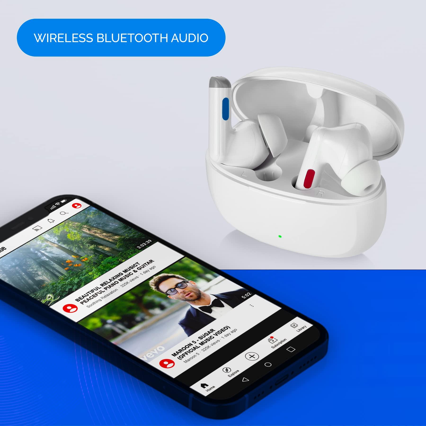 MEDca Hearing Amplifier Earbuds - Rechargeable, Wireless Bluetooth Audio and Personal Sound Enhancement Device Aids for Adults Seniors with Noise Canceling, Feedback Reduction and Portable Charging Case