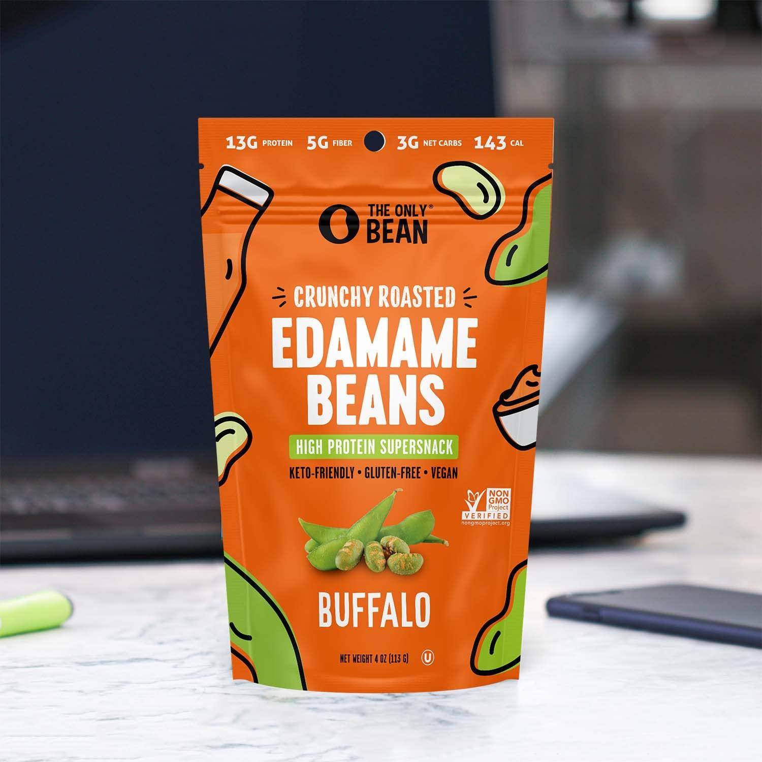 The Only Bean The Only Bean - Crunchy Roasted Edamame Beans (Buffalo), Keto Snacks, Healthy Snacks For Adults and Kids, Low Carb High Protein Snacks, Low Calorie Gluten-Free Snack, Vegan Keto Food - 4 oz (3 Pack)