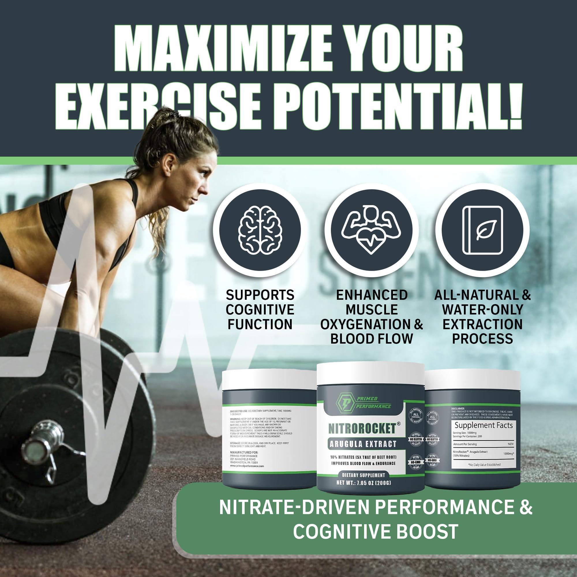 Primed Performance NitroRocket Nitric Oxide Booster - Helps Support Blood Flow Nitric Oxide Production - Nitric Oxide Supplements for Men and Women - Boost Energy, Cognitive Function & Muscle Oxygenation (1000 Grams)