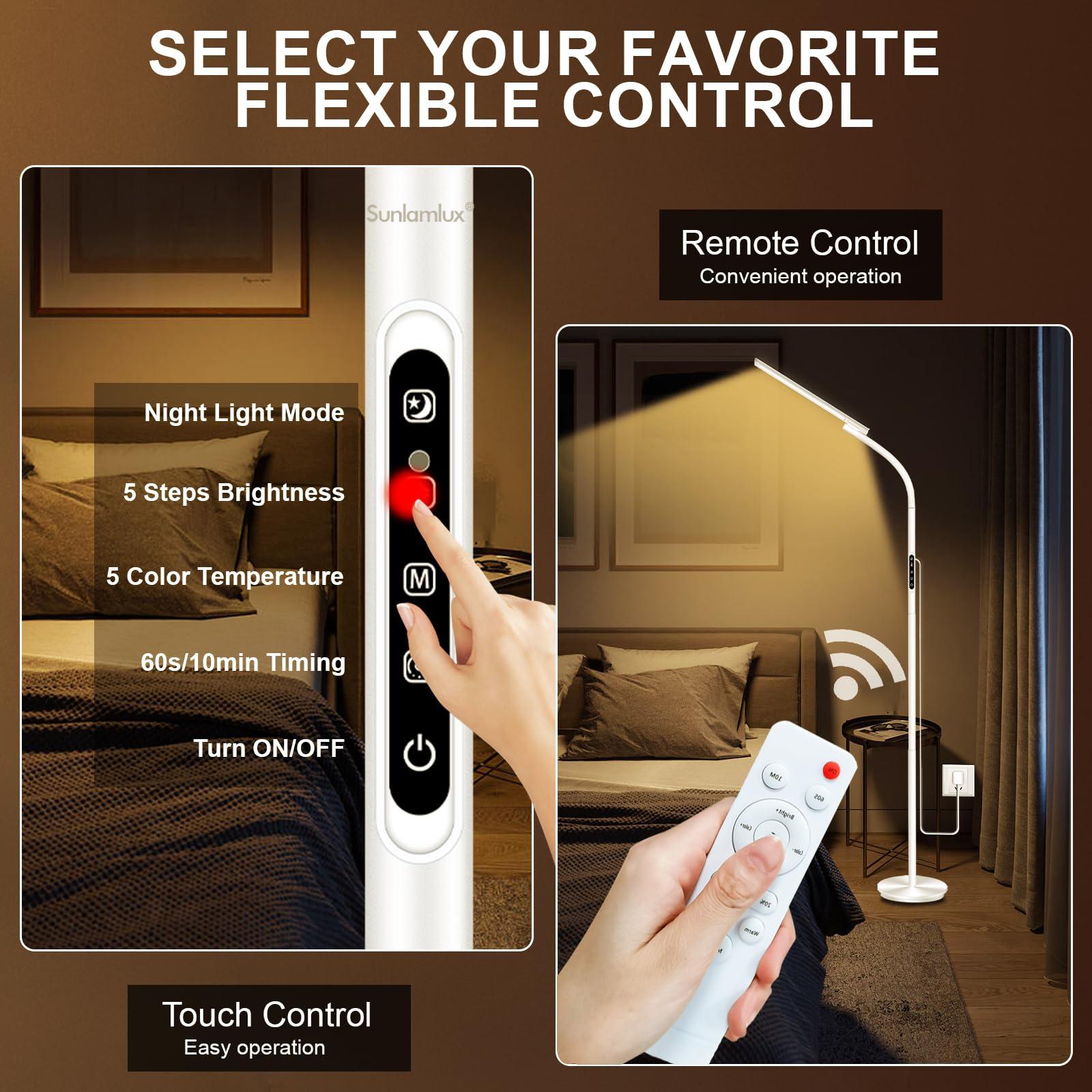 Sunlamlux Light Therapy Lamp,10000 Lux Happy Therapy Light, Floor Sun Therapy Lamp with Remote & Touch Control & Adjustable Gooseneck for Reading/Office/Home