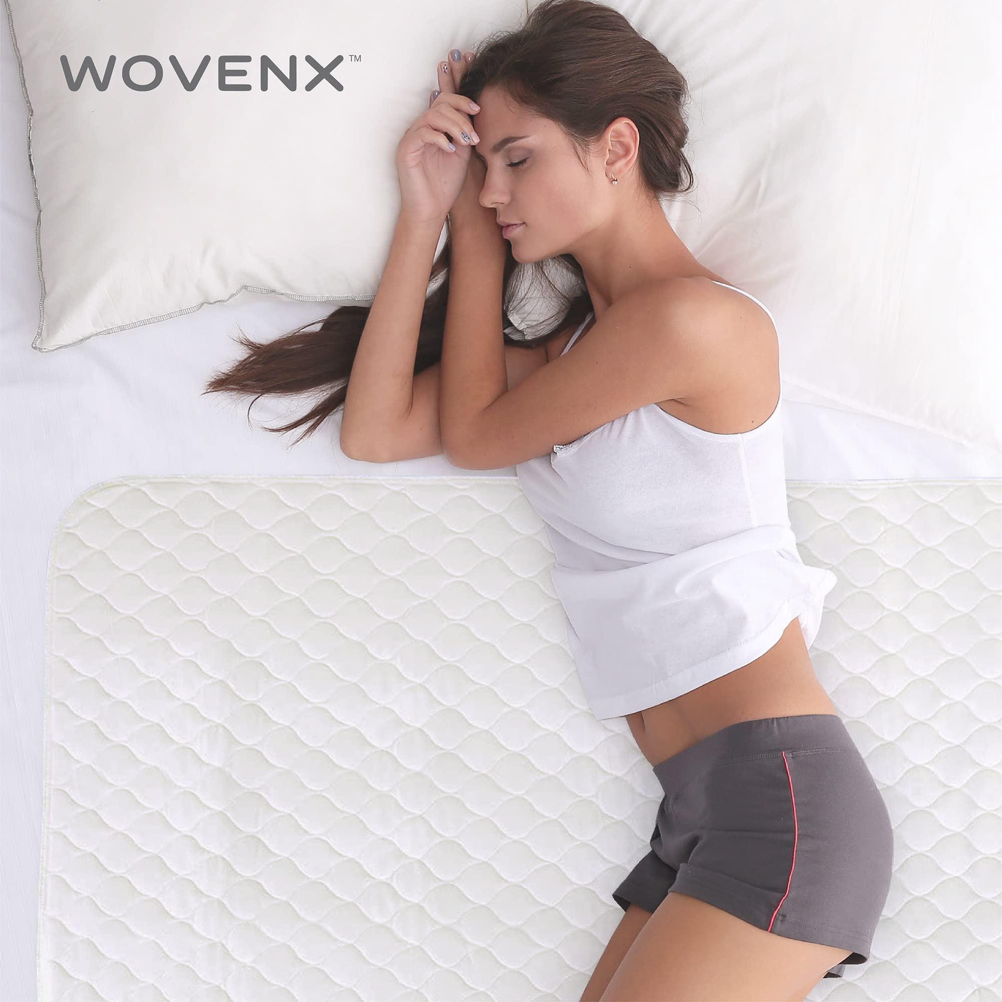 wovenx WOVENX Organic Incontinence Pads for Kids & Toddlers - 5 Layer Waterproof Protectors for Overnight Bed Wetting - Reusable & Washable Pee Pads - Fits Twin to Full Size Beds - 34\" x 52\" White