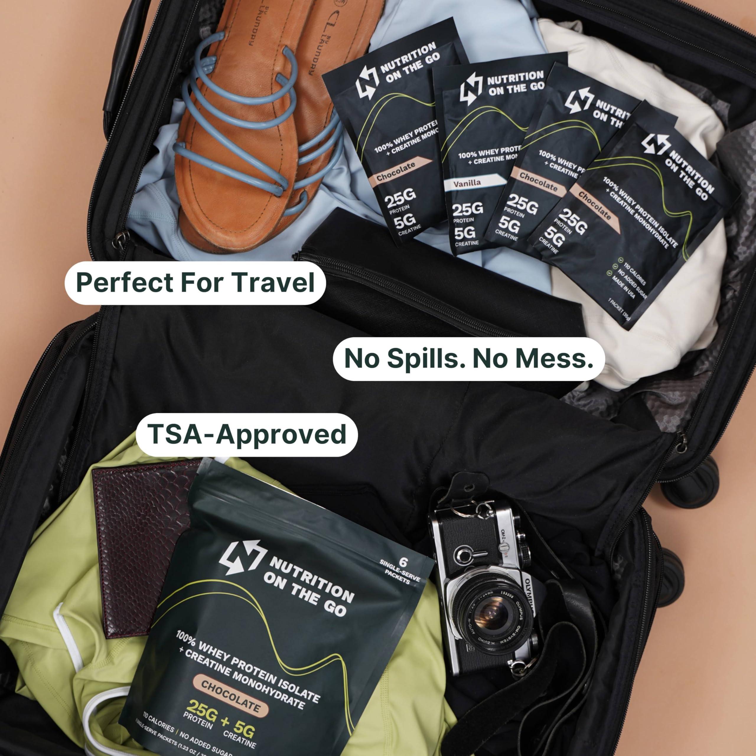 Nutrition On The Go Nutrition on the Go Chocolate Whey Protein Powder with Creatine - 25g Protein, 5g Creatine - Single-Serve Packets for Travel, On-the-Go - Gluten-Free, No Added Sugar - (15-Pack)