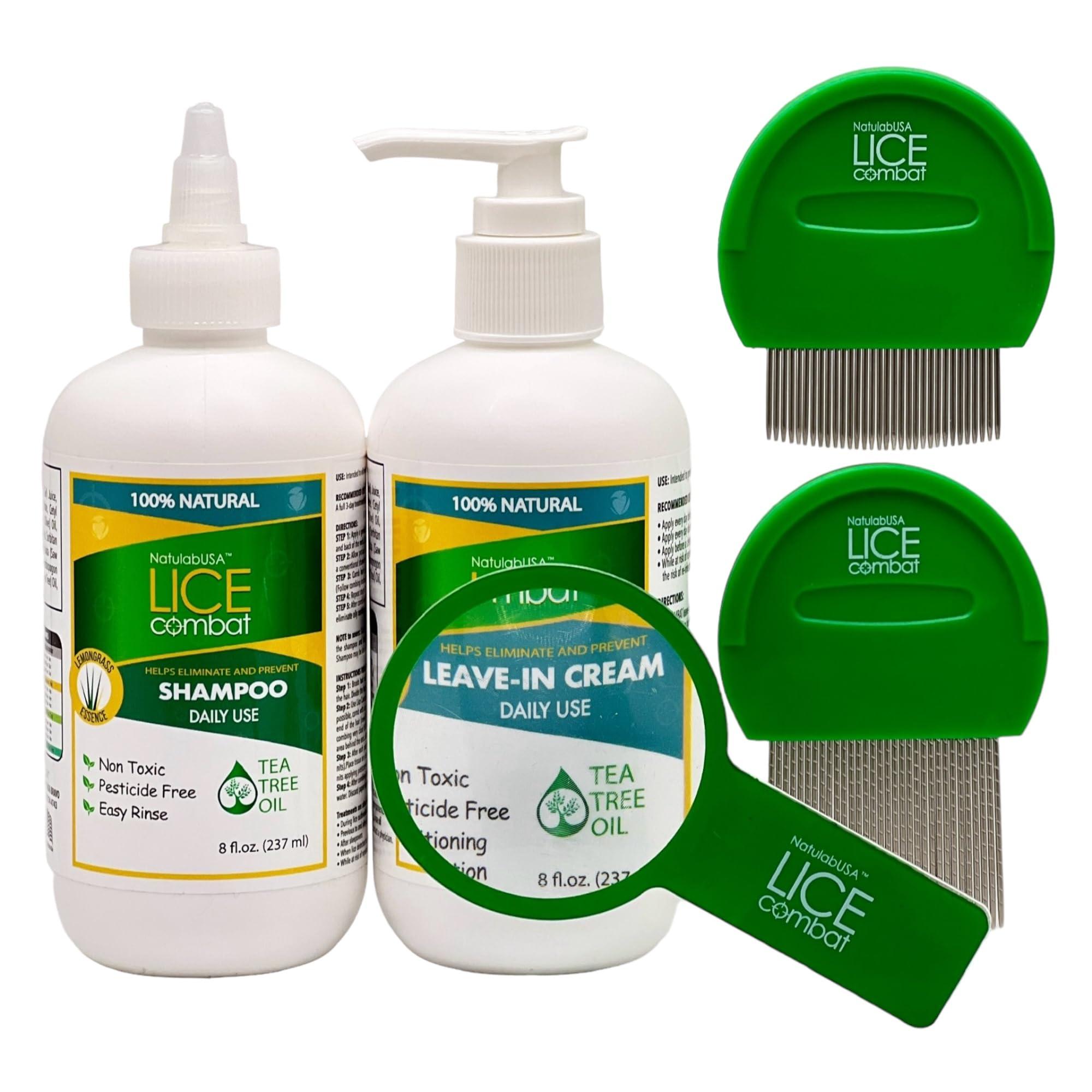NatulabUSA NatulabUSA Lice Combat Treatment Kit | Shampoo, Leave-in Cream, Two Combs and Magnifying Glass | Manages Lice, Super Lice & Nits | Repels & Prevents | Pesticide Free | 100% Natural Essential Oils