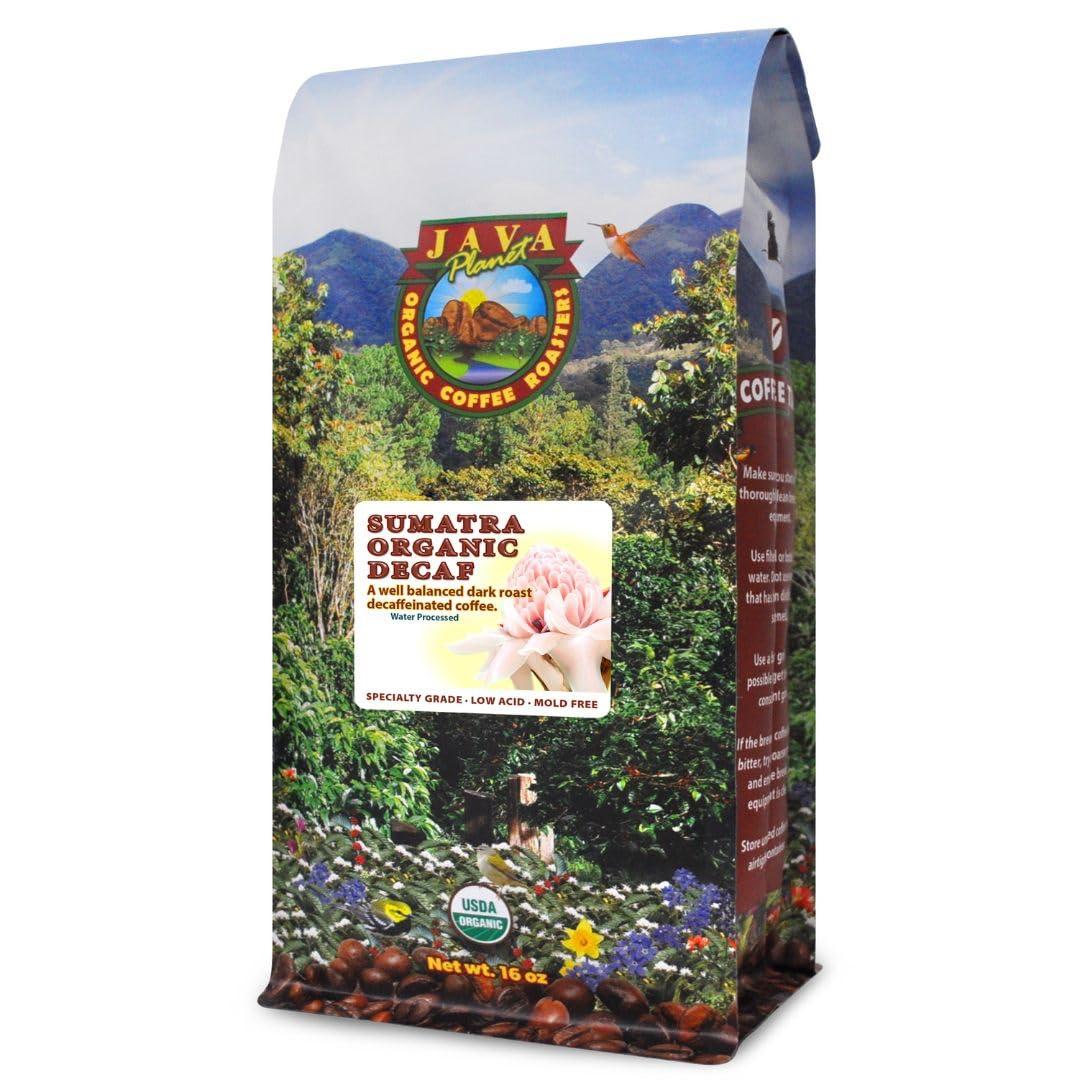 Java Planet Java Planet Organic, Water Process Decaf Sumatra, Dark Roast, Smooth Full Flavored Organic Coffee Beans, Low Acid, Whole Bean Coffee 1LB Bag