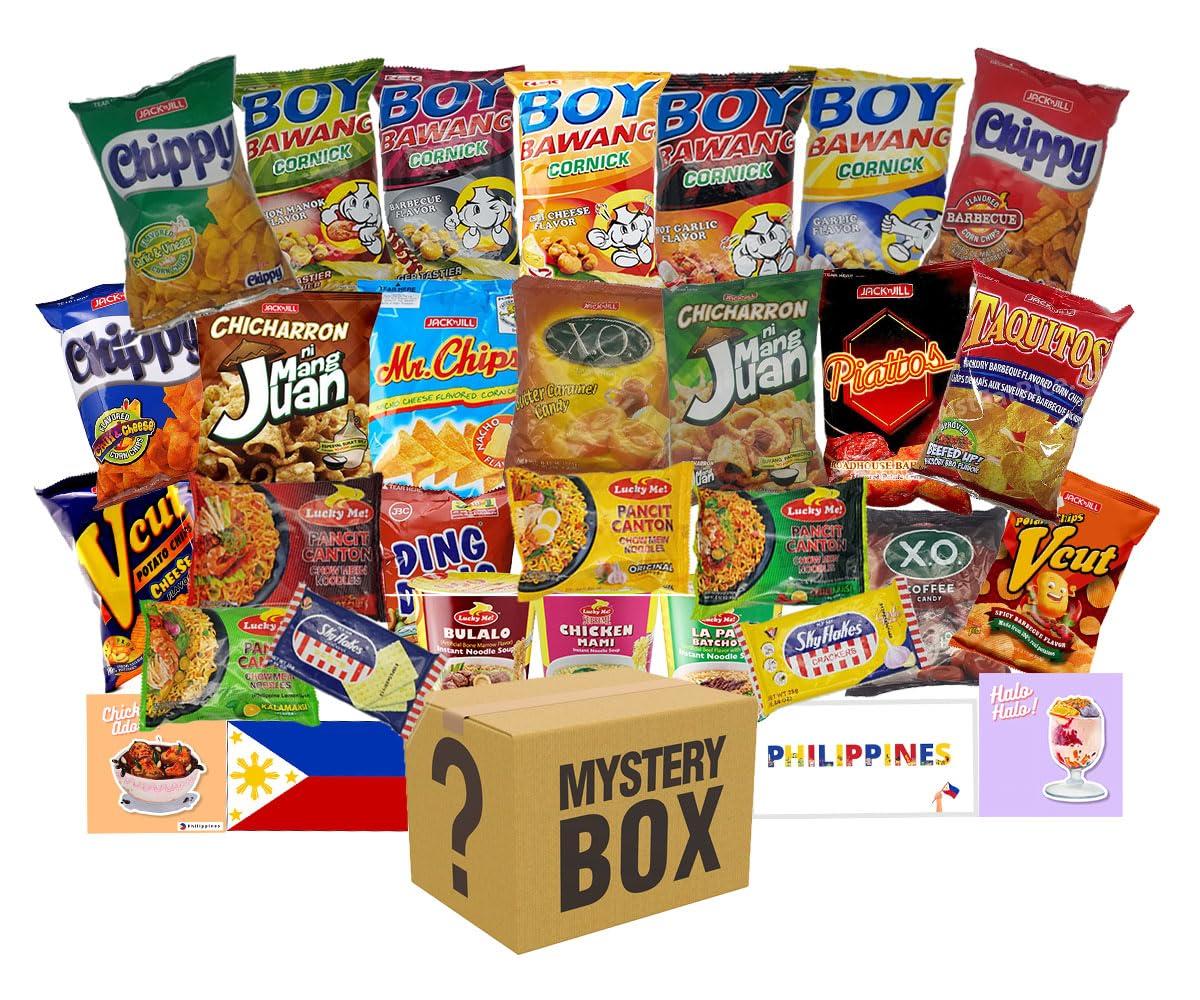 High Class Grass High Class Grass Philippines Snacks Box - International Snack Box, Variety Pack of 10 Authentic Filipino Food like Boy Bawang, Lucky Me, JackNJill, Skyflakes with Philippines Flag and Food Stickers