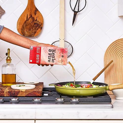 Kettle & Fire Kettle and Fire Beef Cooking Broth, Keto, Paleo, and Whole 30 Approved, Gluten Free, High in Protein and Collagen, 4 Pack (32 Ounces)