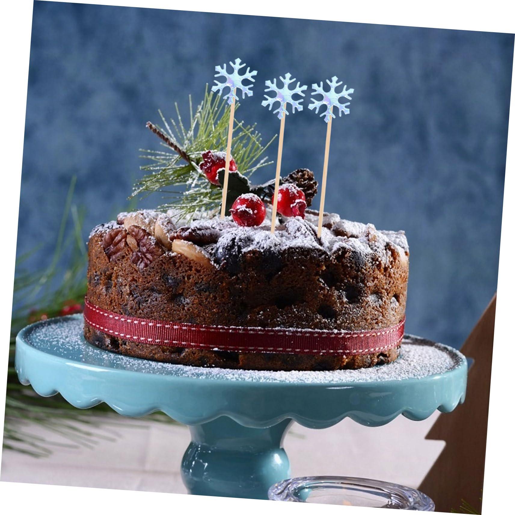 Totority Totority 100 Pcs Cake Insert Holiday Cake Decorations Food Topper Pick Birthday Cupcake Toppers Snowflake Cake Pick Christmas Baking Supplies Winter Merry Christmas Birthday Cake Wood