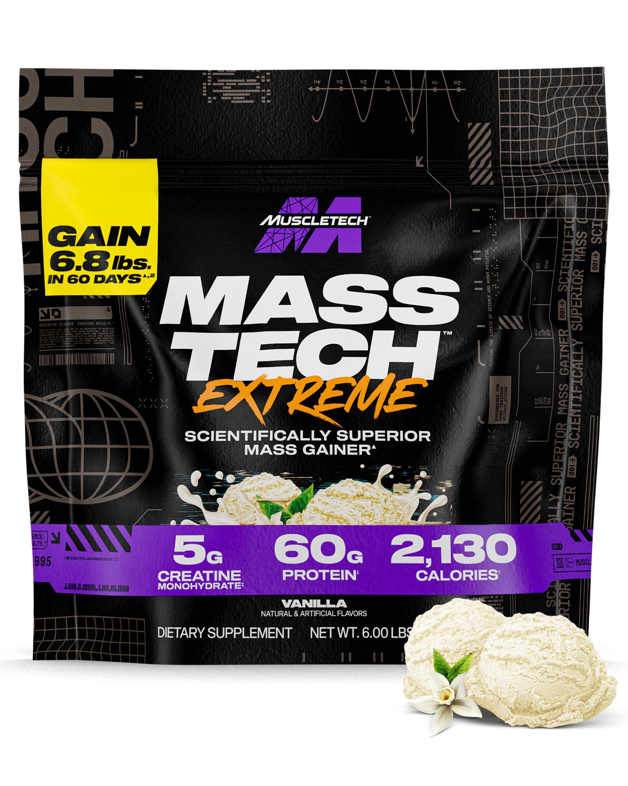 MuscleTech Muscletech High-Protein Mass Gainer (Vanilla Milkshake, 6LB) - Mass Tech Extreme 2000 Mass Gainer Protein Powder Supplement - Weight Gainer for Increase Muscle, Enhanced Recovery & Strength