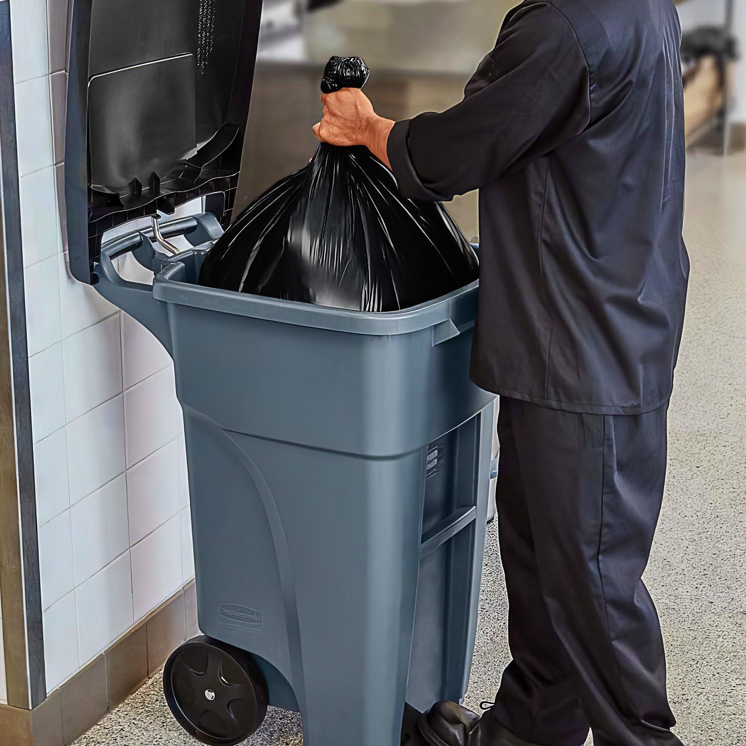 PLASTIC PRINCE 95-96 Gallon Trash Bags Heavy Duty 2 Mil 100 Pounds Extra Large Industrial Durable 90, 95, 96, 100 Gal Black Garbage Can Liners, Fits Rubbermaid Brute 95 gal Trash Cans, 61\" x 68\" (50 Pack) Bulk