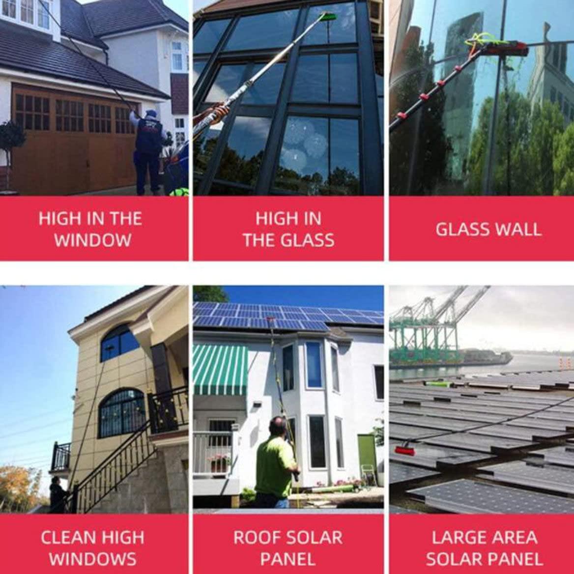 ELBLUS ELBLUS Water Fed Pole Kit, Water Fed Brush w/Squeegee, 3.6-10.8M Window Cleaning Pole Water Fed Pole Kit, Cleaning Tool for Window Glass, Solar Panel,24FT/7.2M