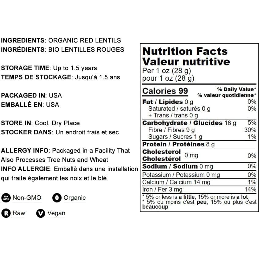 Food to Live Food to Live Organic Red Lentil Flour, 1 Pound Non-GMO, Finely Ground, Pure, Raw, Keto, Nutritious Vegan Powder in Bulk. Good Source of Protein and Fiber. Great for Baking, Pizza, Pasta, Lasagna