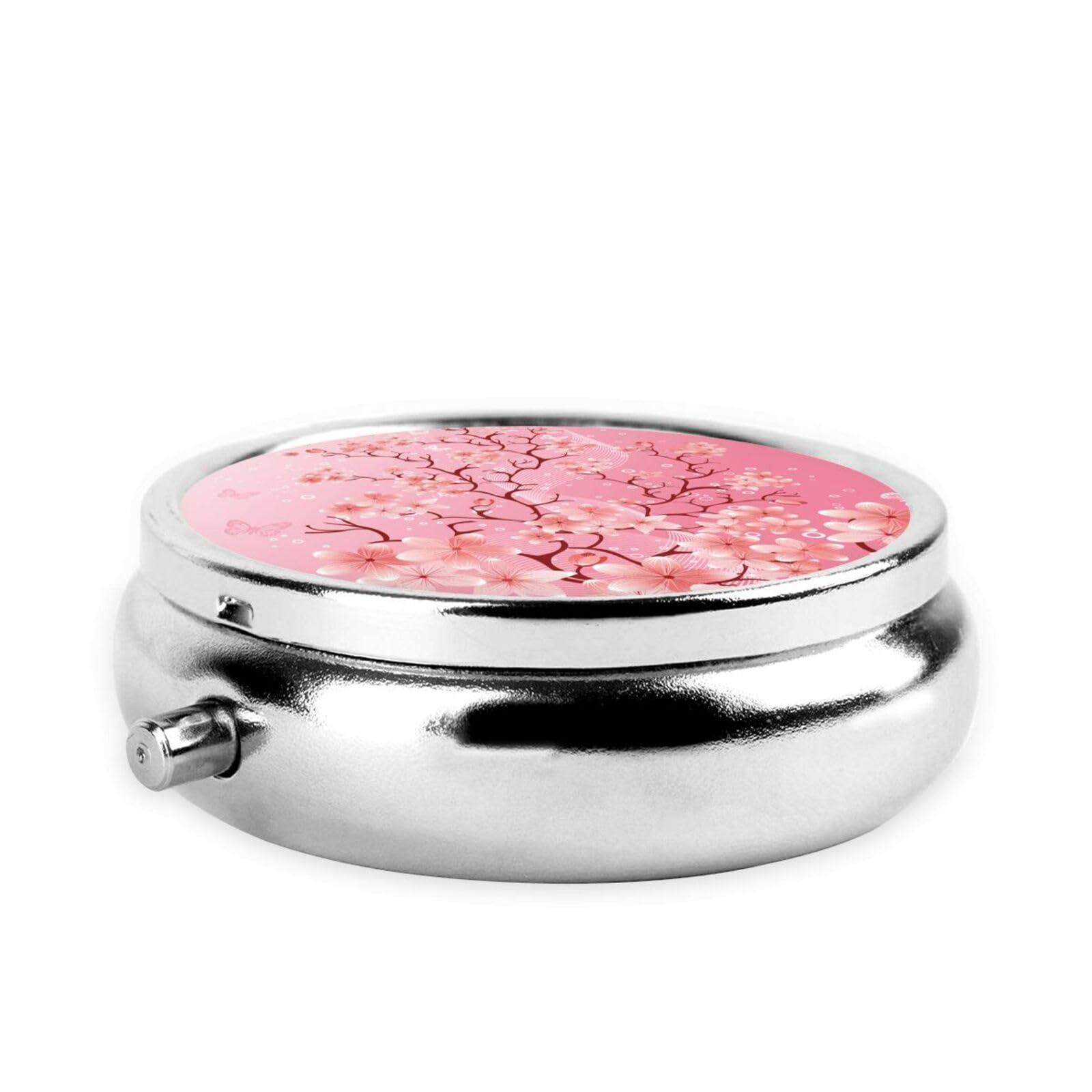 Yipoch Cherry Blossom Japanese Pill Box Small Daily Pill Box Organizer 3 Compartment Pill Case Cute Pill Organizer Vitamin Box Organizer Travel Pill Container Pill Box for Purse Mini Round Pill Dispenser