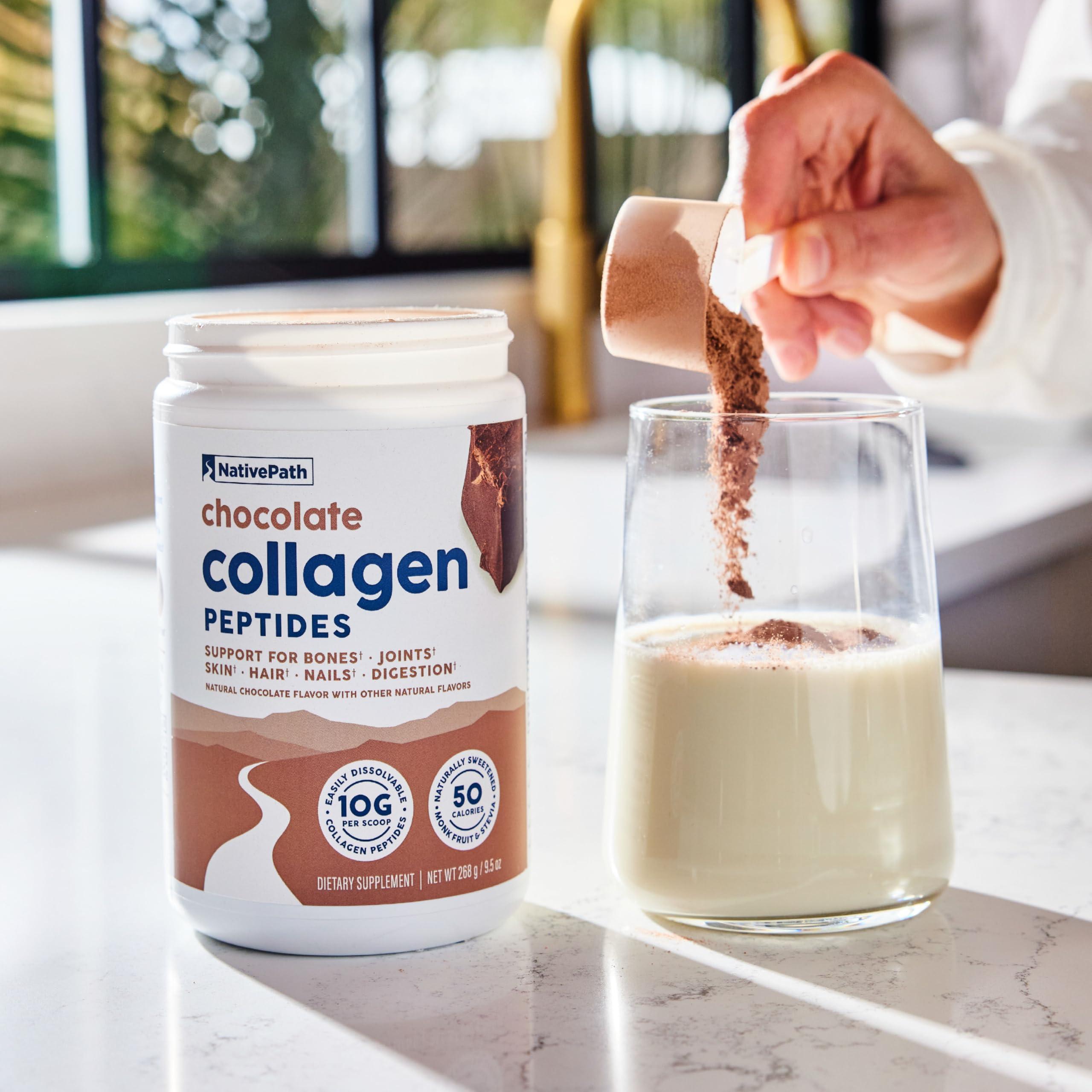NativePath NativePath Collagen Peptides - Hydrolyzed Type 1 & 3 Collagen. Keto & Paleo Grass-Fed Protein Powder for Hair, Skin, Nails, Bones, Joints, Digestion and More - No Gluten or Dairy (Chocolate, 268g)