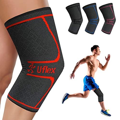 UFlex Athletics UFlex Athletics Knee Compression Sleeve Support for Women and Men - Knee Brace for Pain Relief, Fitness, Weightlifting, Hiking, Sports - Red, Large