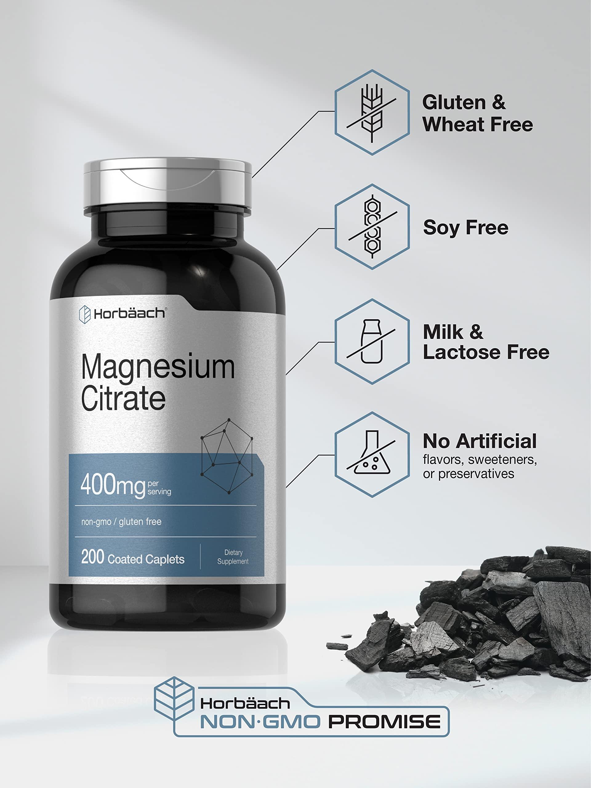 Horbäach Horbach Magnesium Citrate | 400mg | 200 Caplets | Vegetarian, Non-GMO, and Gluten Free Supplement