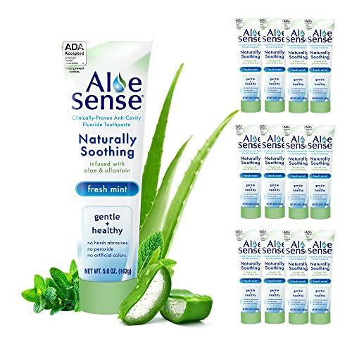 AloeSense AloeSense Fluoride Toothpaste, Naturally Soothing Toothpaste Sensitive Teeth and Gum Care with Aloe Vera, Allantoin & Fresh Mint Flavor, Gentle & Natural Toothpaste, ADA Approved (5-oz, 12 Count)