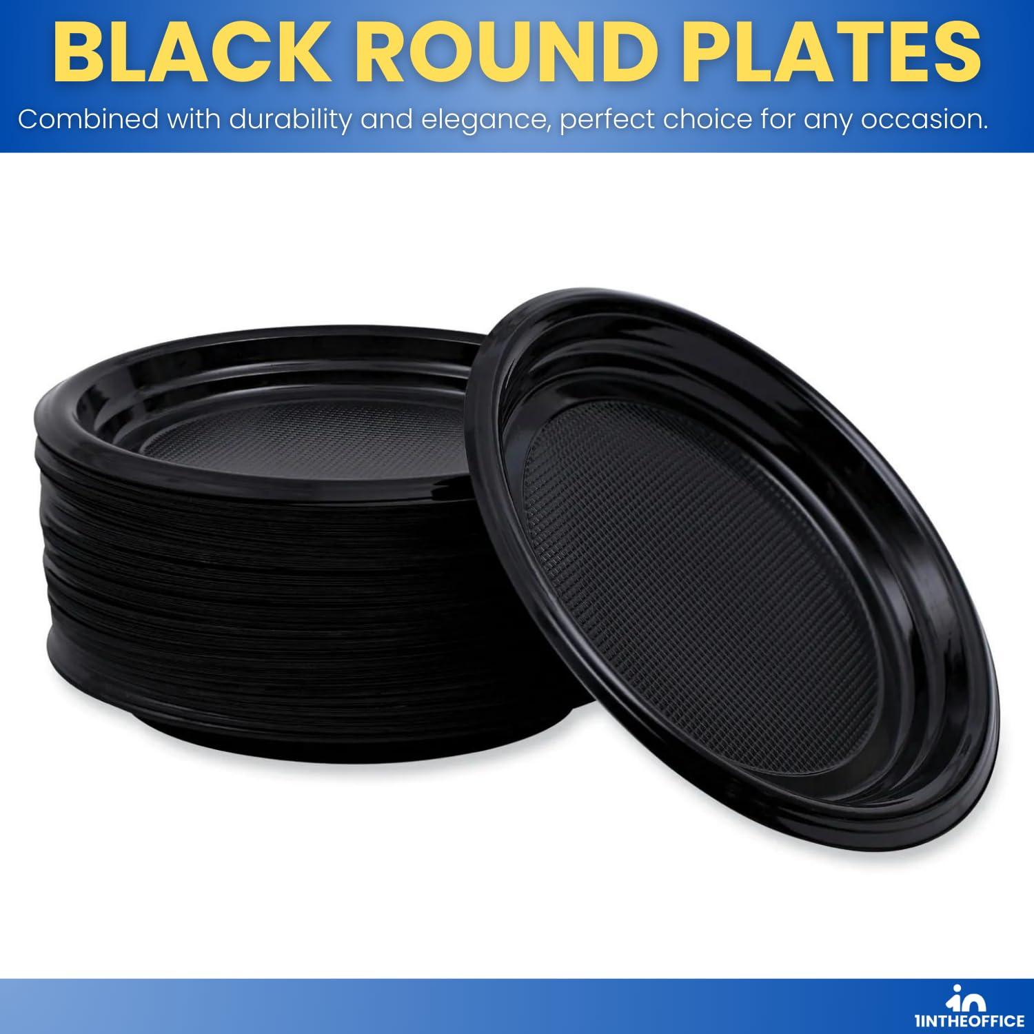 1InTheHome 1InTheHome Plastic Plates 6 Inch, Round Plastic Plates Black 6 Inch Diameter, Black Plates Disposable, Pack of 125