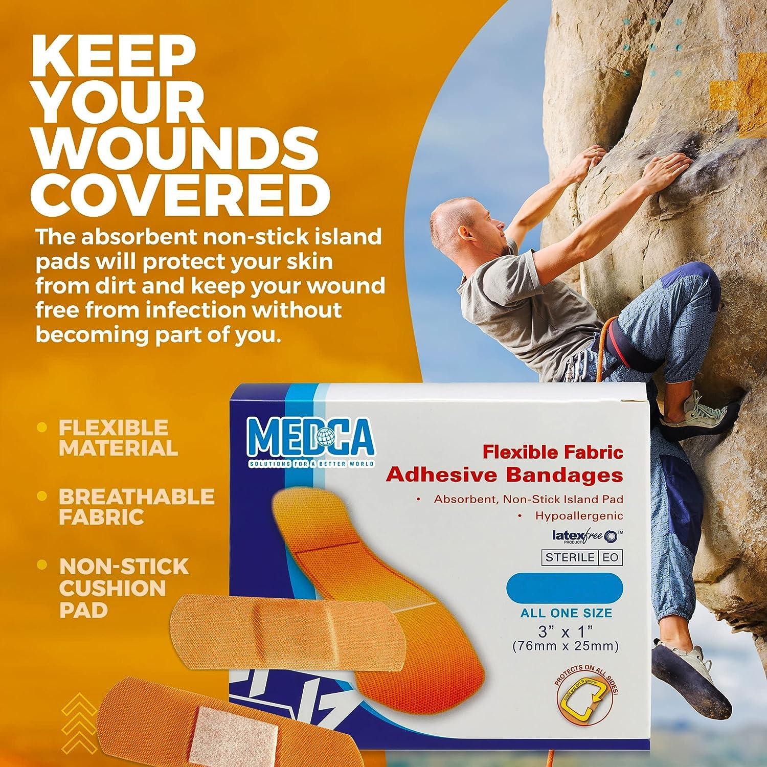 MEDca Flexible Fabric Bandages - Flex Fabric Adhesive Bandages Finger-Tip Bandages Knuckles andThumb Bandages for Finger Careand to Protect Wounds from Infection - (200 Count)