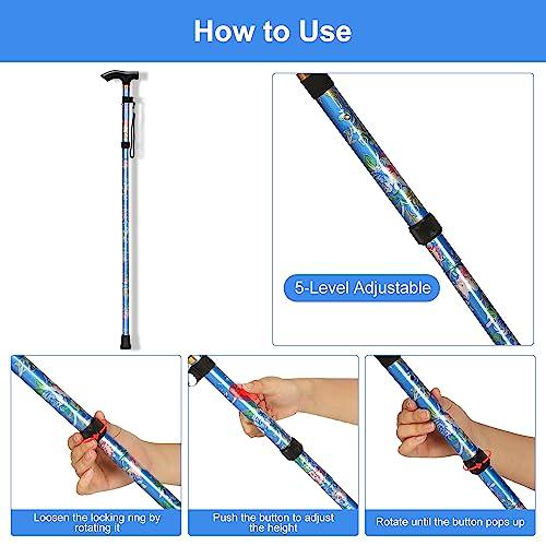 supregear supregear Folding Cane, 5-Level Adjustable Height Walking Stick Lightweight Portable Cane Travel Cane with Wrist Strap and T Handle for Elderly Disabled Men Women