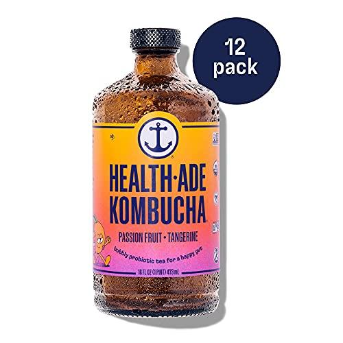 Health-Ade Health-Ade Kombucha Tea Organic Drink, Fermented Tea with Living Probiotics, Detoxifying Acids, Supports Gut Health, Non-GMO, Vegan, Gluten Free, 12 Pack (16 Fl Oz Bottles), Passion Fruit Tangerine