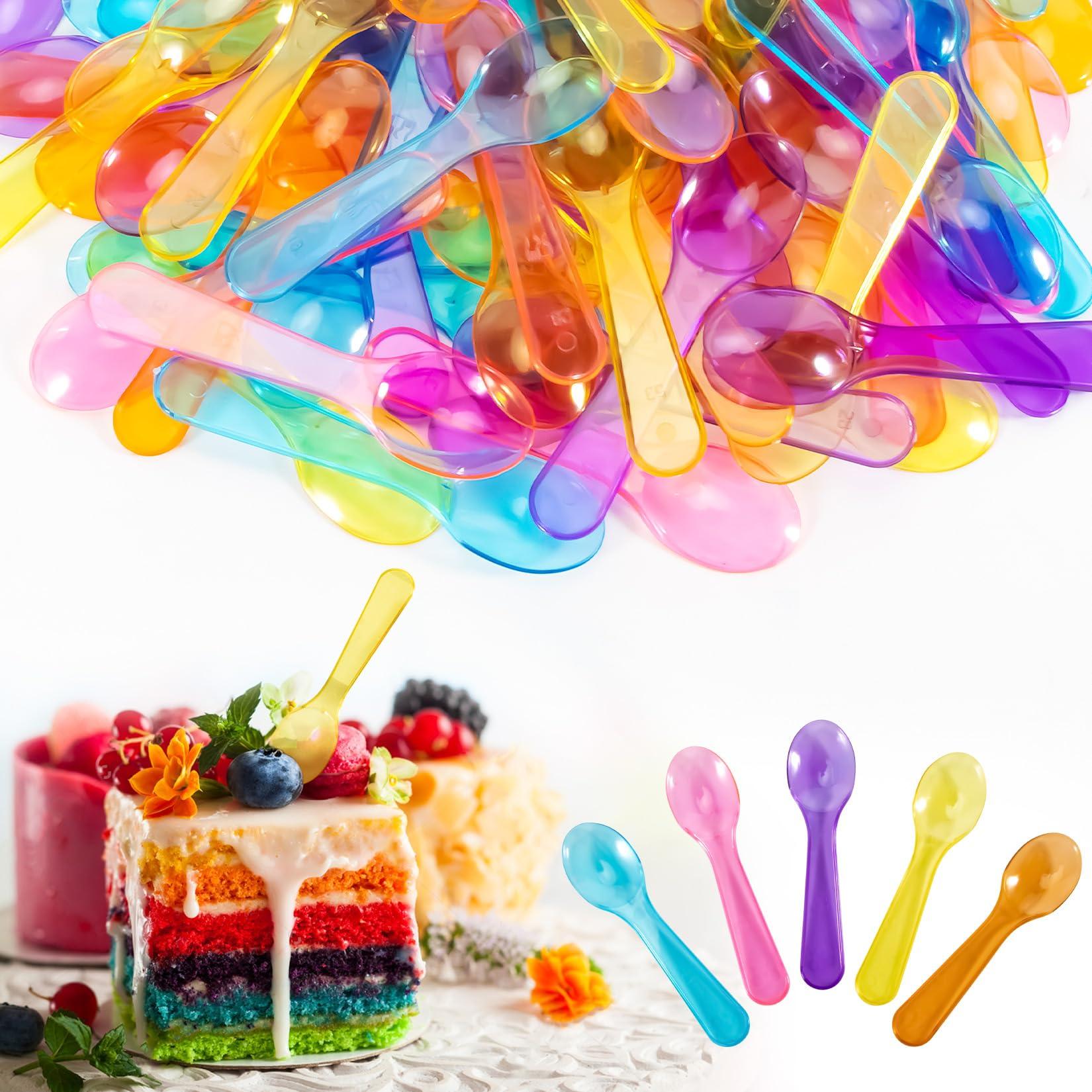 MAQIHAN MAQIHAN Mini Spoons - 100PCS Dessert Spoons Disposable Spoons Plastic Disposable Cutlery Small Plastic Spoons For Ice Cream Cake Jelly Pie Yogurt Dessert For Party Celebrations Multi-Color