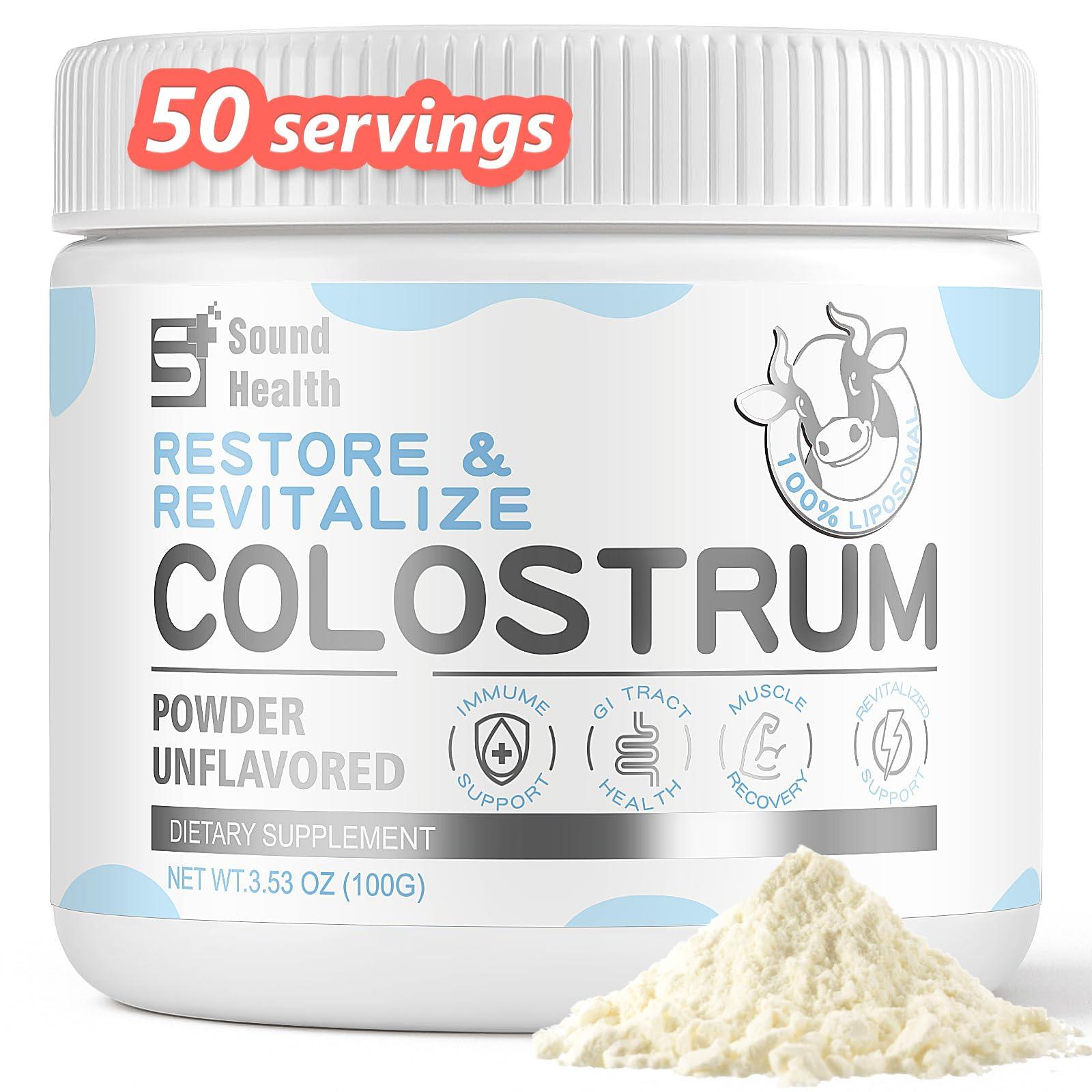 SoundHealth Colostrum Supplement Powder for Humans - Organic Bovine Colostrum Supplement for Gut Health, Hair Growth, Beauty, and Immune Support - Unflavored (73 Servings)