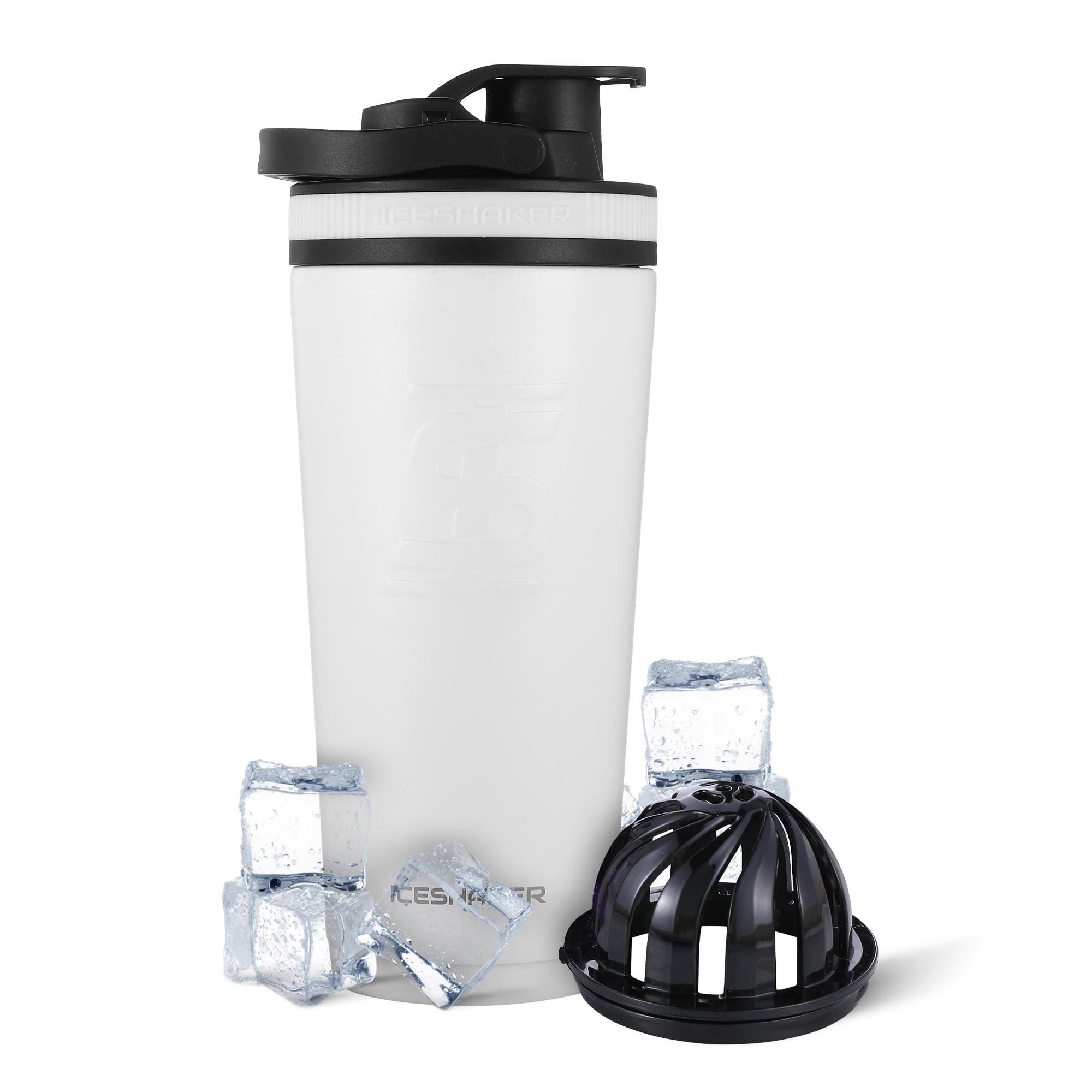 Ice Shaker Ice Shaker Insulated Stainless Steel Shaker Bottle | 26oz, White | Cold for 30+ Hours | Insulated Cup with Twist-on Agitator | Odor-Free Bottle for Protein Shakes, Water, Smoothies, Cocktails