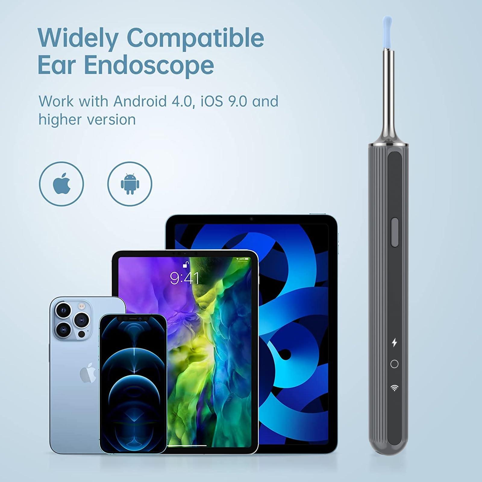 Kolrry Ear Wax Removal, Ear Cleaner with Camera, Earwax Removal kit with 7 Ear Pick,Ear Otoscope with 1080P, Wireless Otoscope with 6 Spoons, Ear Cleaner for iOS & Android (Gray)