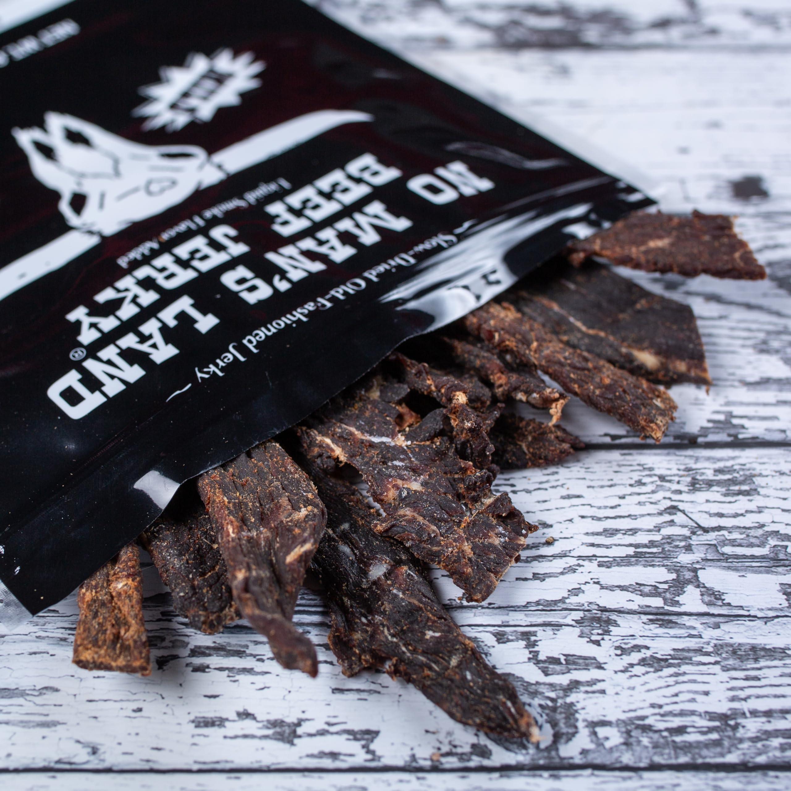 NO MANS LAND BEEF JERKY No Man’s Land MILD Beef Jerky High Protein Low Calorie Low Carb Beef Snack 6.0oz Bag