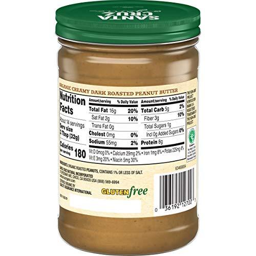 Santa Cruz ORGANIC Santa Cruz Organic Peanut Butter, Dark Roasted - Creamy, 16 Ounce (Pack of 1)