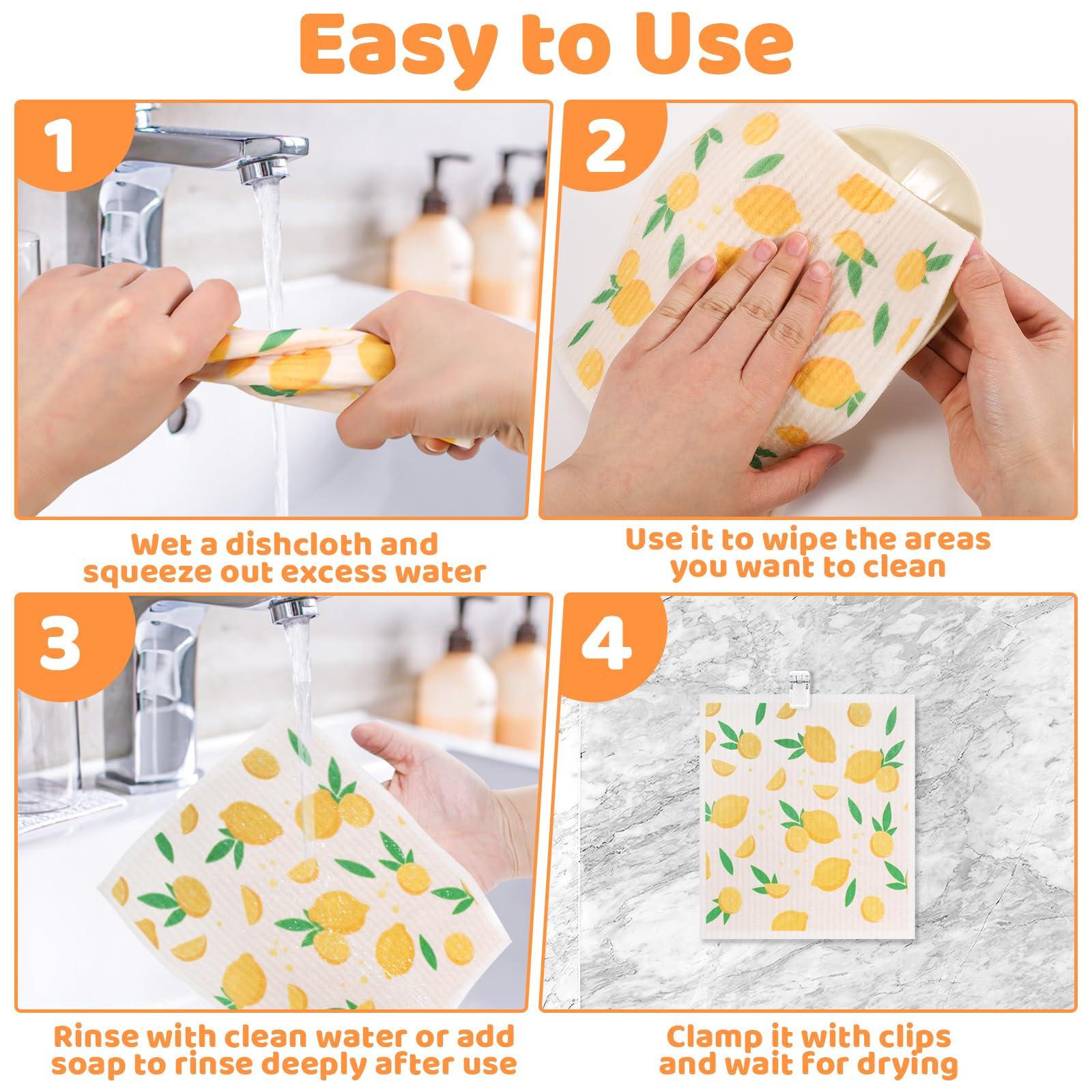 Needbrock 12 Pack Swedish Dishcloths for Kitchen, Reusable Paper Towels Swedish Dish Towels with Clips, Absorbent Dish Cloth No Odor for Cleaning Home Kitchen