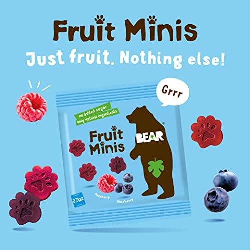BEAR BEAR Real Fruit Snack Minis, Raspberry/Blueberry, No added Sugar, All Natural, Bite Sized Snacks for Kids, Non GMO, Gluten Free, Vegan, 0.7 Oz (Pack of 18)