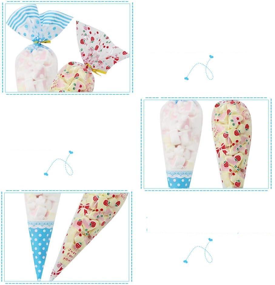 Kuuleyn Cone Shaped Cellophane Treat Bags, Cellophane Cone Bags, 50 Packs Festival Clear Cone Shaped Treat Popcorn Bags Cellophane Candy Bags with Twist Tie (Blue, 4 Silk * 17cm * 30cm)