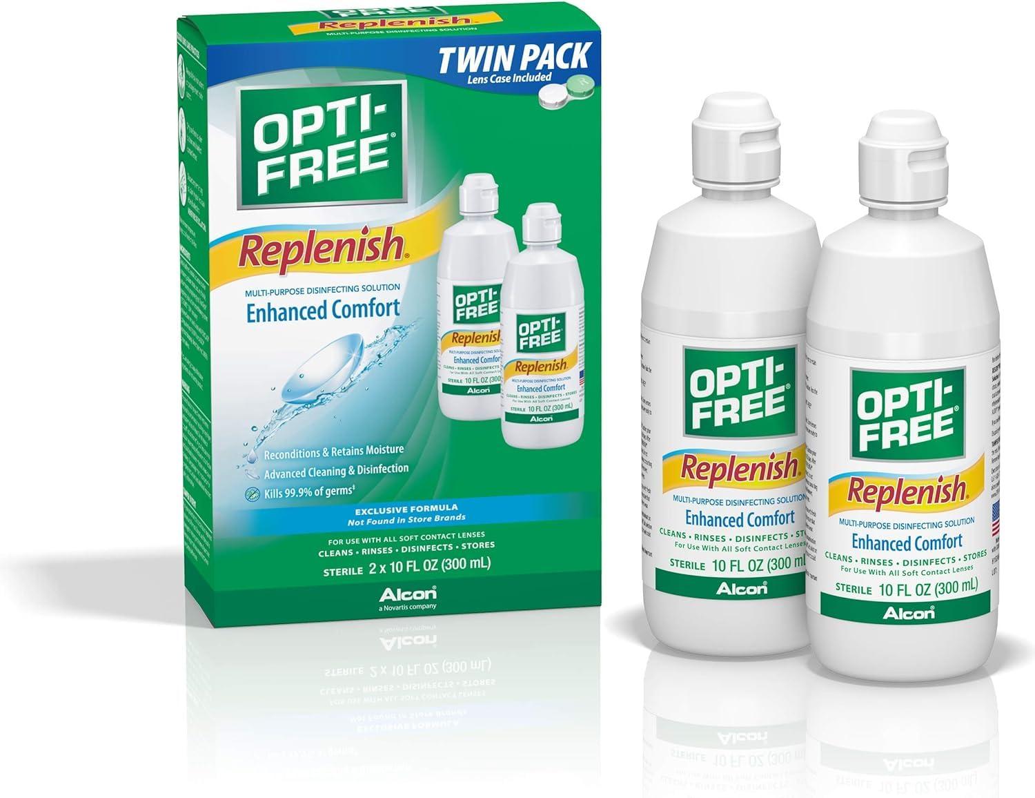 Opti-Free Opti-Free Replenish Multi-Purpose Disinfecting Solution with Lens Case, Twin Pack, 10-Fluid Ounces Each - 2 Count (Pack of 1)