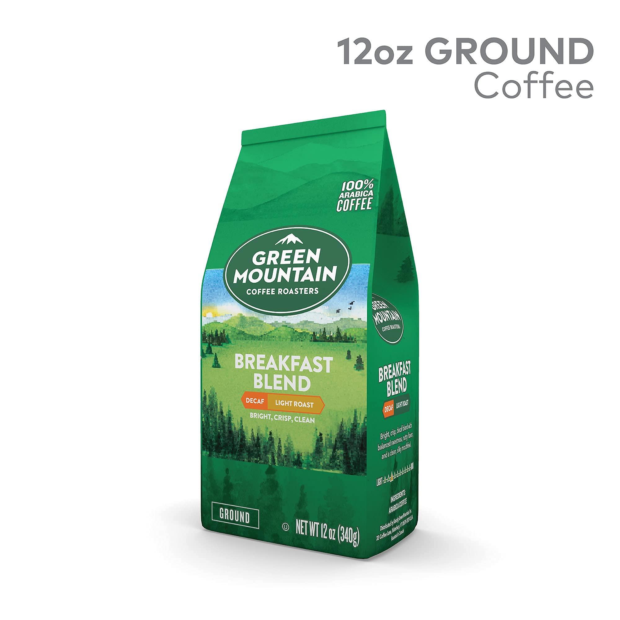 Green Mountain Coffee Roasters Green Mountain Coffee Roasters, Breakfast Blend Decaf, Ground Coffee, Decaffeinated, Light Roast, Bagged 12oz.