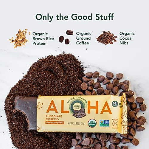 ALOHA ALOHA Organic Plant Based Protein Bars - Chocolate Espresso (85mg Caffeine) - 12 Bars, Vegan, Low Sugar, Gluten-Free, Paleo, Low Carb, Non-GMO, No Stevia, No Erythritol