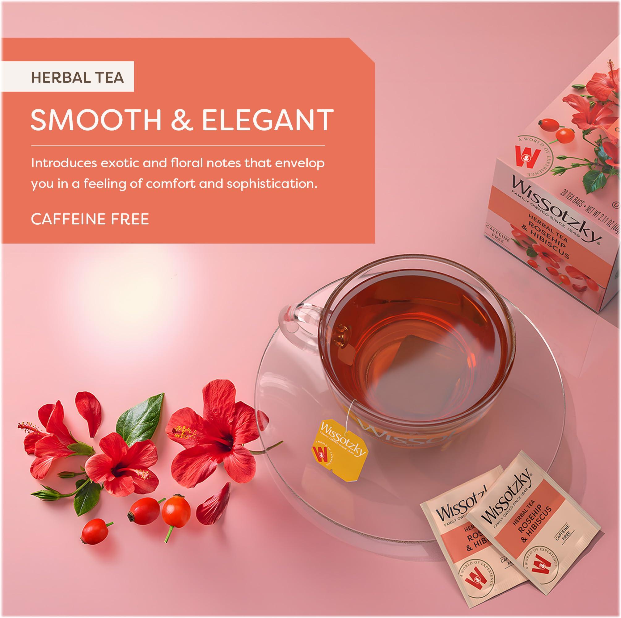 Wissotzky Tea Wissotzky Rosehip & Hibiscus Herbal Tea, 20 Tea Bags | Exotic Blend | Caffeine Free Tea | Immune Boost