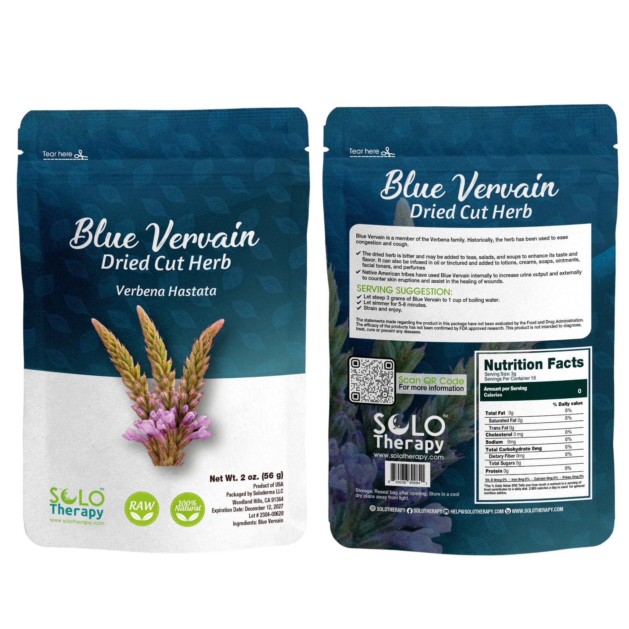 Solo Therapy Blue Vervain Herb Cut and Sifted - Blue Vervain Tea Resealable Bag - Blue Vervain Leaf 56 grams - Verbena hastata Premium Quality (Blue Vervain Herb)