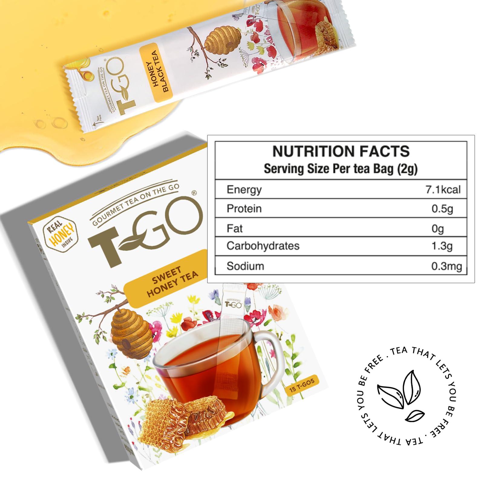 TGO T-Go Sweet Honey Tea Organic Herbal Black Tea Bags Immunity Tea with Real Honey Convenient Tea Sticks Stirring Spoon Ceylon Tea For Digestion 15 Tea Sticks Pack of 1