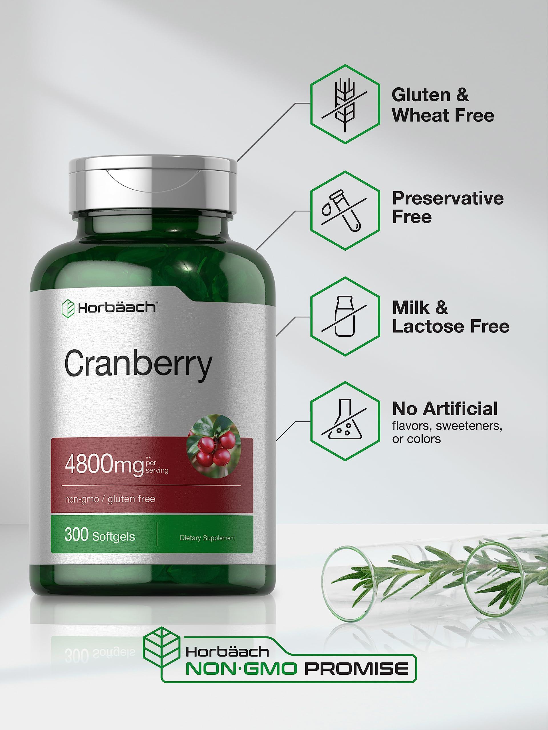 Horbäach Horbach Cranberry Pills 4800mg | 300 Softgels | Non-GMO, Gluten Free Supplement | from Concentrate Extract