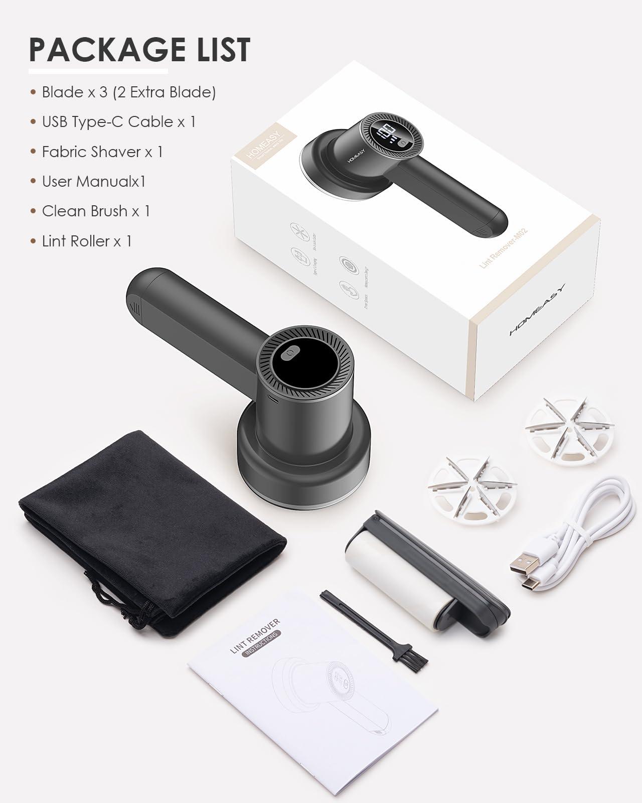 HOMEASY Fabric Shaver Fuzz Remover Rechargeable, HOMEASY Electric Lint Remover Shaver with 3 Blades & LED Digital Display, Sweater Couch Fabric Pill Shaver for Sweater, Couch, Furniture (Dark Gray)