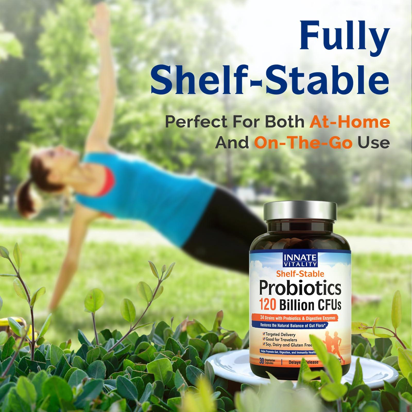 Innate Vitality Innate Vitality Probiotics 120 Billion CFUs for Men & Women, 34 Strains with Prebiotics & Digestive Enzymes, Immune & Digestive Health, Delayed Release, Shelf Stable, 30 Vegan Capsules