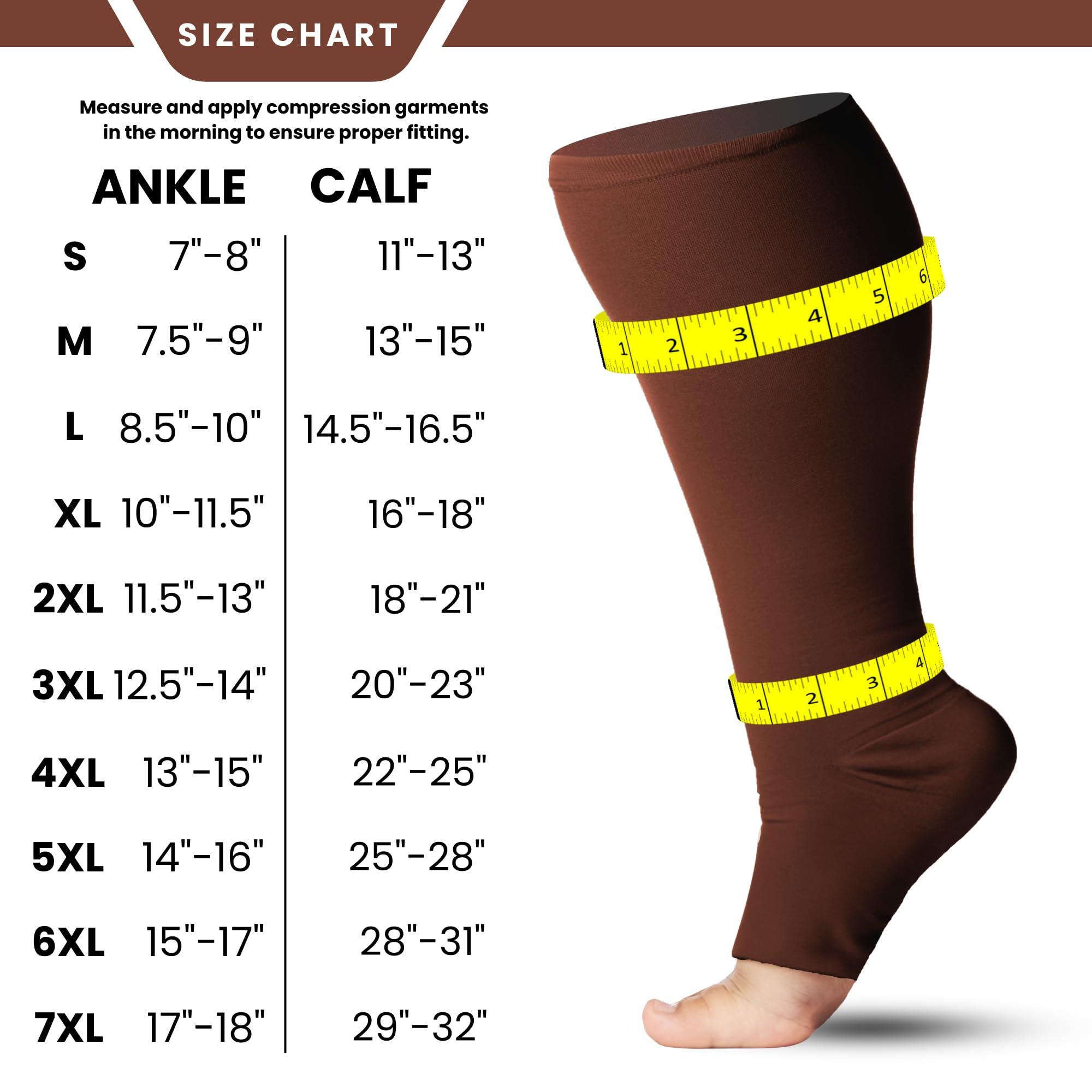 Mojo Compression Socks Compression Socks for Women and Men 20-30 mmHg Wide Calf - Big and Tall Open Toe Compression Stockings for Nursing, Airplane, Varicose Veins Circulation - Brown, 5X-Large - AB211