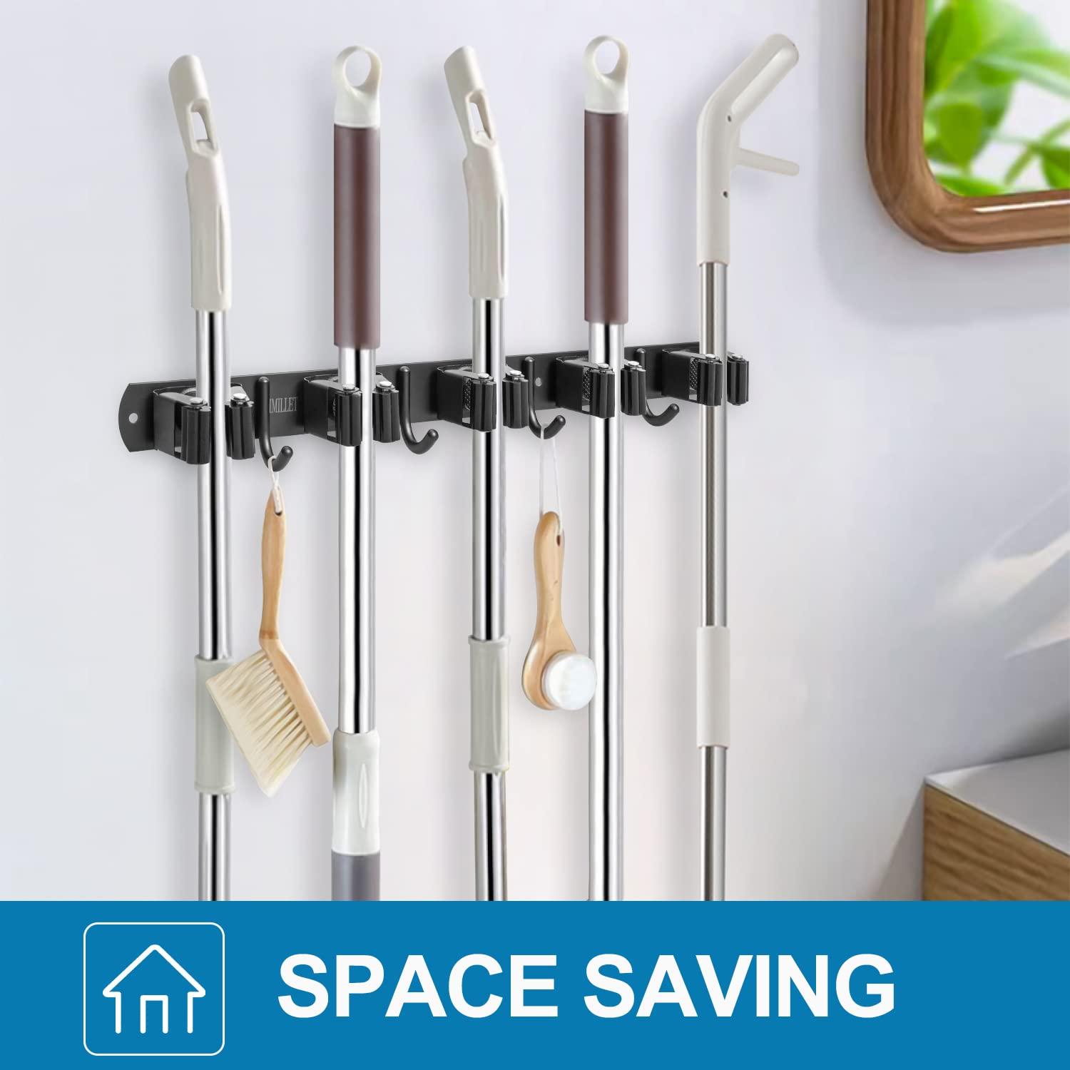 IMILLET IMILLET Plastic Mop and Broom Holder 2 Pack, Stainless Steel Broom Holder 1 Pack Black