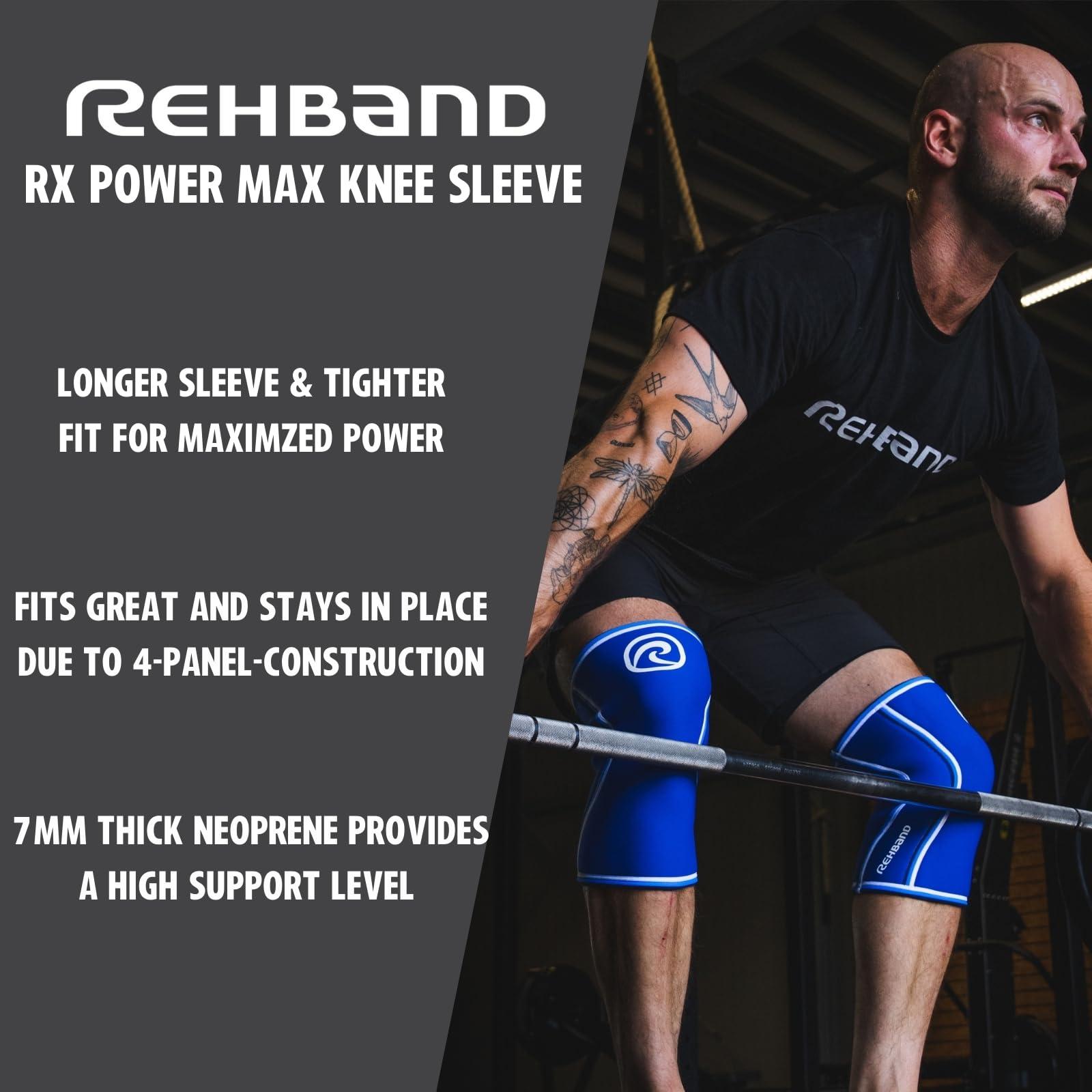 Rehband Rehband Rx Knee Sleeve Power Max, 1 piece, knee support 7mm neoprene, strongman, heavy lifting, longest knee sleeve, Colour:Black, Size:XS